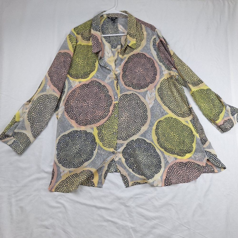 NIC+ZOE Oversized Green Brown Button Down Shirt